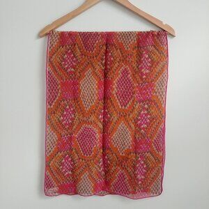 Vintage Echo silk scarf rolled edges pink orange scale pattern